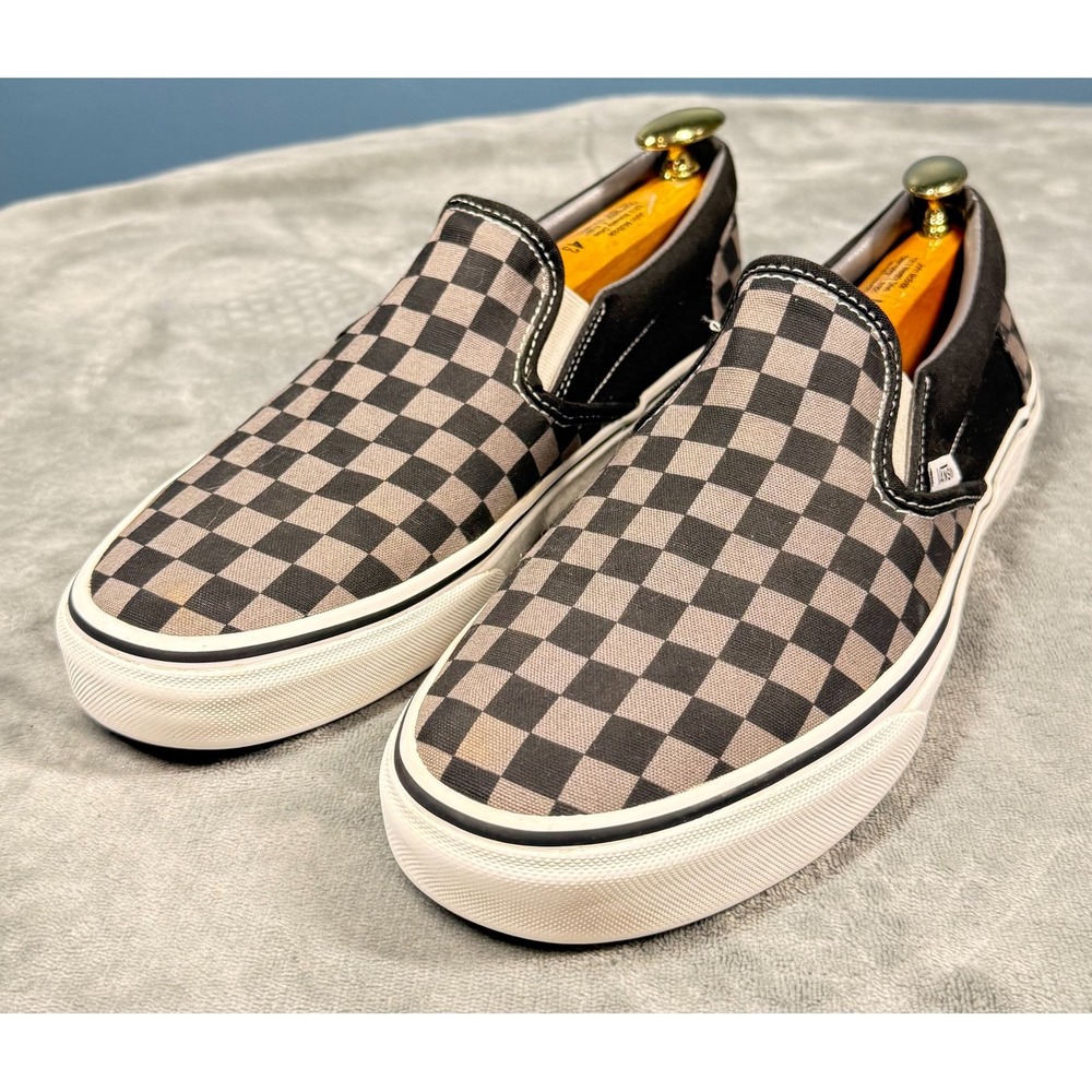 Vans Classic Slip On Mens 10 Black Grey Checkerboard Canvas Sneakers